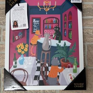 Sapna Shah 'Cats at the Bar' Framed Wall Art - Pink, Blue & Green
